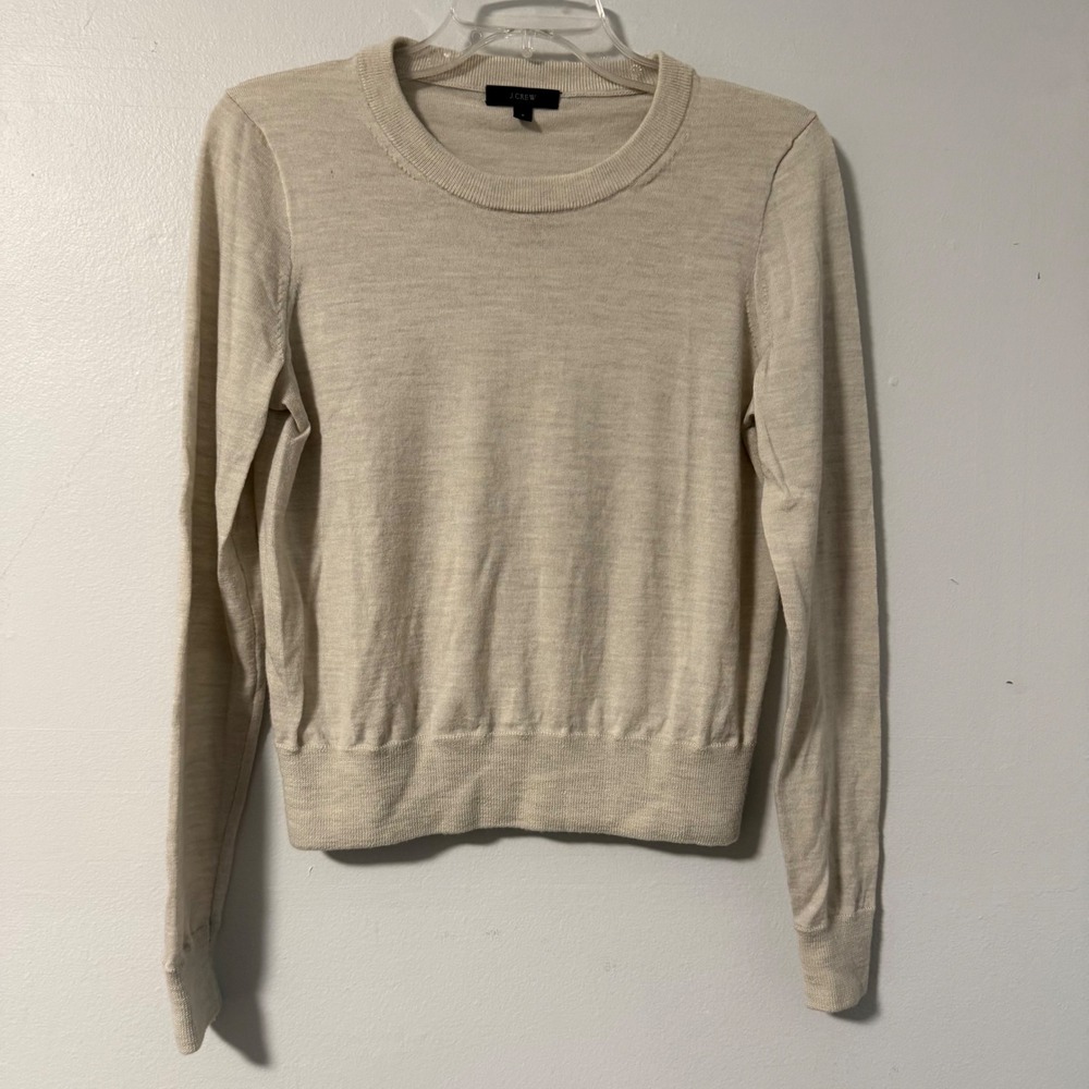 J.Crew Womens Oatmeal Beige 100% Merino Wool Long Sleeve Crewneck Sweater Size S